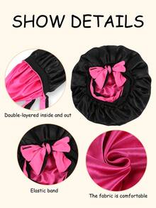 Mũ ngủ satin 2 lớp có mặt nạ mắt tháo rời, phù hợp với tóc xoăn tự nhiên, giảm xơ rối, giữ ẩm, làm mượt tóc thẳng, che phủ tóc dài, phù hợp với tóc xoăn và tóc tết, màu đen & hồng. - Hồng - Xem 5