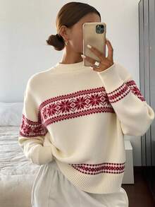 Livesso Women's Color Block Snowflake Christmas Sweater ,Holiday,Fall Clothes - Apricot - View 1