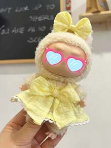 Clothes Only For Labubu 17cm Blind Box 1st/2nd Generation Hanging Charm Sitting Series Doll Outfit, Plaid Skirt And Headband Set