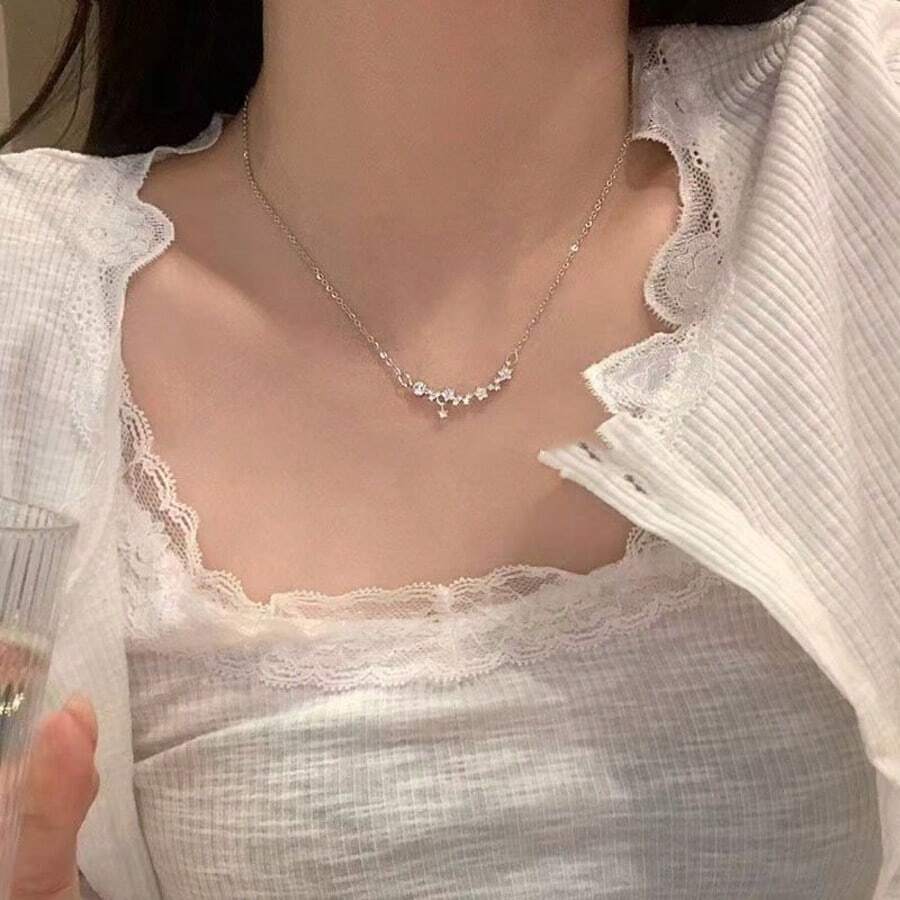 1pc Fashionable Niche Zirconia Flower Collar Necklace For Women