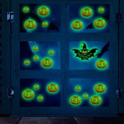 1 set d'autocollants de citrouille qui brillent dans le noir, décorations d'Halloween pour la maison pour les tasses d'eau, les armoires, les réfrigérateurs, autocollants lumineux de citrouille auto-adhésifs, décoration d'automne, décoration de chambre, décoration murale, stickers muraux