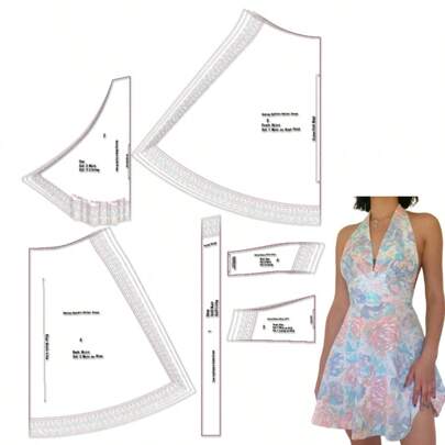Halter Dress Multiple Sizes Sewing Patterns,1:1 Scale Basic Women's Garment Sewing Patterns,Sewing Patterns For Beginners And Sewing Patterns,Apparel Making Templates,Handmade Garment Sewing Patterns