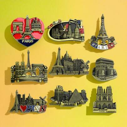 1pc Metal Paris Architecture Refrigerator Magnet, Travel Souvenir Home Decor Fridge Sticker