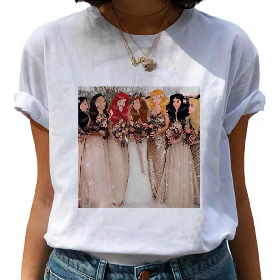 COOL SUMMER Female T-Shirt Princess Mermaid ArielS Printed T Shirt Women Summer Casual Harajuku Tshirt Funny Short Sleeve Girl Top Tee - trắng - Xem 1
