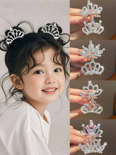 1/2/8 piezas Pasadores de pelo con diseño de corona, pasadores de pelo medianos para niñas y adolescentes, diademas con pequeños rhinestones, mini tiaras con rhinestones brillantes para niñas pequeñas y adolescentes, regalos de cumpleaños, regalos de vuelta al colegio, regalos de Halloween, regalos de Navidad, accesorios para el cabello de niñas.