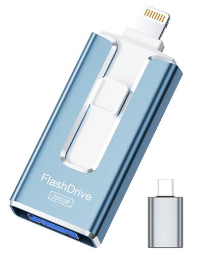 BLANBOK+ USB Stick 256GB für Phone, 4 in 1 USB Speicherstick für Phone/Pad/Android Handy/PC, USB 3.0 Memory Stick High-Speed Flash Laufwerk, Phone Externer Speichererweiterung Fotostick,