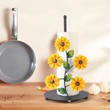 1pc Sunflower Kitchen Paper Towel Holder, Iron Paper Towel Storage Rack, Butterfly Paper Roll Holder, Roll Paper Holder, Home Decor - 黃色 - 查看 4