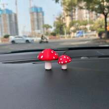 2pcs Car Decoration Soft Silicone Mushroom Shaped Ornament For Car Interior Dashboard, Rearview Mirror, Air Vent - 紅白色 - 查看 4