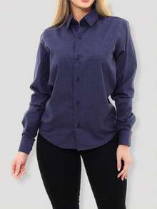 Women's Formal Shirt Premium Linen Structured Long Sleeve Shirt - Navy Blue - View 5