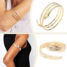 6pcs/Set Metal Simple Summer Beach Vacation Style Armlet Bracelet Jewelry Set, Suitable For Halloween Snake Decorations