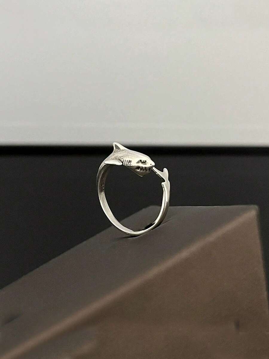 1pc Fashion Vintage Open Shark Design Elegant Ring, Unisex Daily Accessory Jewelry Gift - H526 - View 1