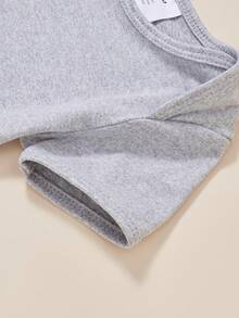 Baby Boy Letter Print Short Sleeve Casual Bodysuit, Summer - Grey - View 4