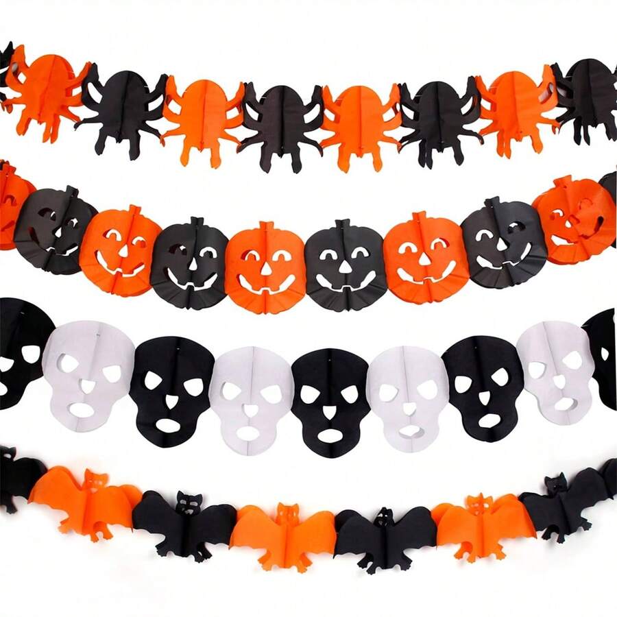 AFYPRTY 3Meters Halloween Hanging Garland Bunting Bat Pumpkin Ghosts Spider Paper Banner Happy Halloween Party Decorations Horror Props