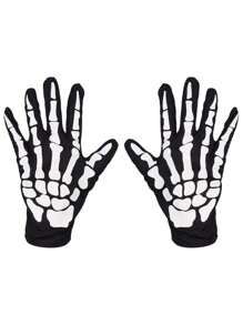 White Skeleton Gloves And Skull Mask For Adult Halloween Dance Costume Party