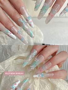 Resin Material Semi-Circle Bow-Knot Shaped Nail Art Decorative Beads, Random Mixed, Mini Colorful Transparent Nail Accessories For Summer