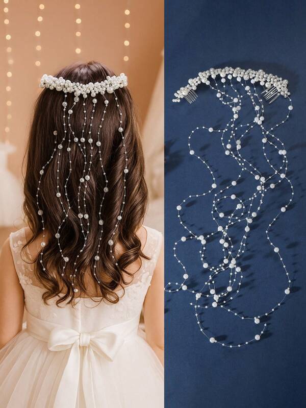 1pc Handmade Woven Faux Pearl Tassel Hairpin For Girls, Elegant For Wedding Flower Girl, Ball, Party, Birthday, Banquet, Fashionable High-End Hair Accessory