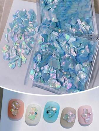 2盒/1盒渤海湾贝壳碎片，方形盒装贝壳碎屑，彩色鲍鱼贝壳碎片，用于美甲，超薄白色美甲箔片装饰，钻石配件，美甲贝壳碎屑套装，天然渤海湾鲍鱼贝壳碎片美甲饰品套装