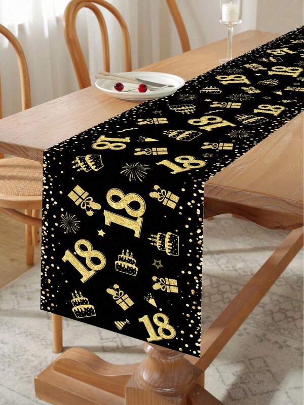 1 Stück Happy 18. Geburtstag Einweg-Tischläufer, schwarze goldene Tischdecke, Geburtstagsparty Küche Essbereich Feiertagsdekoration, Heimdekoration, Tischdekoration