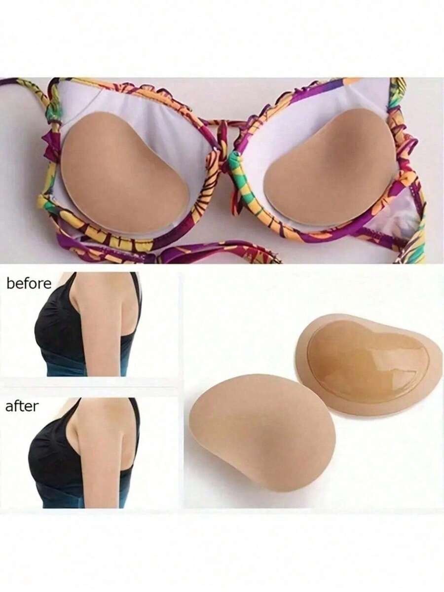 2 Pcs/Set Non-Marking Silicone Bra Pads, Thicken And Support Invisible Bra Pads, Suitable For Underwear, Suitable For Swimwear And Bra Accessories, Soft And Comfortable, Suitable For Home, Outdoor And Sportswear - Multicolor - View 1