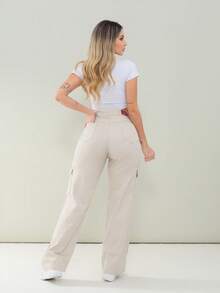 Wide Leg Cargo Pants - Beige - View 2
