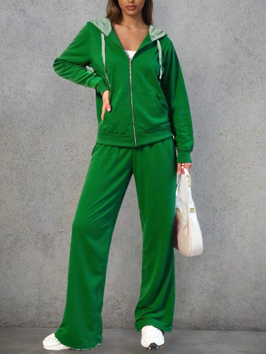 Conjunto  Compuesto Por Sudadera Con Capucha Y Cierre Y Pantalones Deportivo - Verde - Ver 1