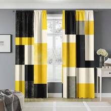 ستارتان فنية حديثة، 100% بوليستر بنقوش هندسية، تصاميم حديثة باللون الأسود والأصفر والرمادي، مثالية لديكور مناظر مختلفة في غرف المعيشة والنوم ومكاتب الدراسة