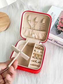 1 Portable Travel Jewelry Storage Box, Summer Portable Mini Travel Box With Mirror, Rose Red Custom Pink Letter Travel Jewelry Box, Small Travel Waterproof Jewelry Storage Box, Portable Jewelry Display Box, Large-Capacity Jewelry Display Box, Mini Double-Layer Ring Box Storage Box, Gift Box, Jewelry Storage Box, Accessory Storage Bagr, Zipper Seal, Suitable For Earrings, Necklaces, Rings Bracelets, Lipsticks, Etc