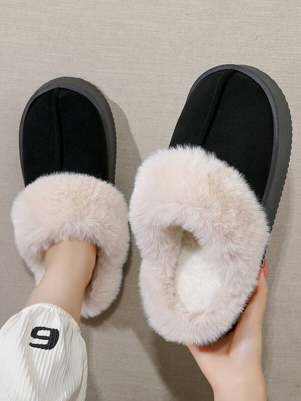 Pantoufles à semelle épaisse et fourrées pour femmes et hommes, chaussons d'intérieur à la doublure de fourrure de cerf chaude et antidérapante pour l'hiver
