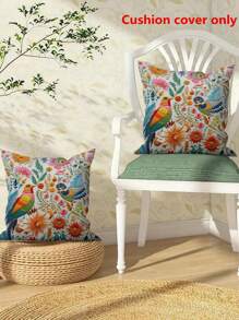 (Apenas Capa de Almofada) 2 Peças Capa de Almofada de Veludo de Pele de Pêssego com Impressão Floral de Pássaro, Capa de Almofada com Impressão por Sublimação, Decoração para Casa, Sala de Estar, Sofá, Quarto, Carro, Escritório, Estilo Rústico, Sem Enchimento de Almofada