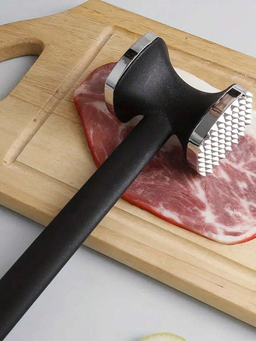 1pc Heavy Duty Zinc Alloy Meat Tenderizer Hammer - Stainless Steel Head & Non-Slip Rubber Grip For Steak, Chicken, Beef, Easy Pounding & Tenderizing, Durable Kitchen Tool For Home Cooking - Black - View 1