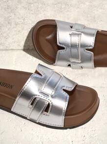 女士厚底 PU 皮革一脚蹬厚底凉鞋，时尚系带休闲拖鞋，夏季适用