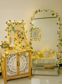 1 pieza Planta artificial de enredadera, de hiedra, con luces de hadas de alambre de cobre de 2M/78,47", para decoración de habitaciones, cortinas, paredes, dormitorios, bodas, fiestas de cumpleaños, regalos, decoración de graduación, vuelta al cole, festival Obon de Japón, Halloween.