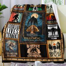 280gsm Fall BlanketBigfoot-Themed Flannel Blanket - All-Season Ultra-Soft Throw With Sasquatch, Cryptozoology Designs ( Peninsula, Believe!)- Dark Background & Golden Accents Home, Travel, Office - Bigfoot Lover