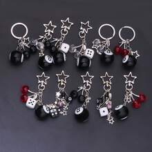 1pc Hip Hop Black Dice Billiard Keychain Y2K Lucky Dice Starburst Pendant Bag Ornament Pendant Punk Cool Jewelry Men's Bicycle Key Chain - Multicolor - View 2