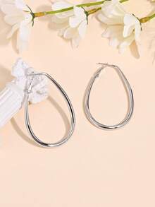 1 对时尚简约椭圆形水滴光滑耳环，适合女性日常、通勤、派对佩戴，四季皆宜 - 銀色 - 查看 8