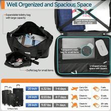 tooluck 5 Piece Luggage Sets ABS+PC Hard Shell Suitcases Travel Packing Box With Wheels TSA Aproved Lock And Carry On Bags Wash Bag Travel Suit Case Set For Men And Women,Black - 黑色 - 查看 6