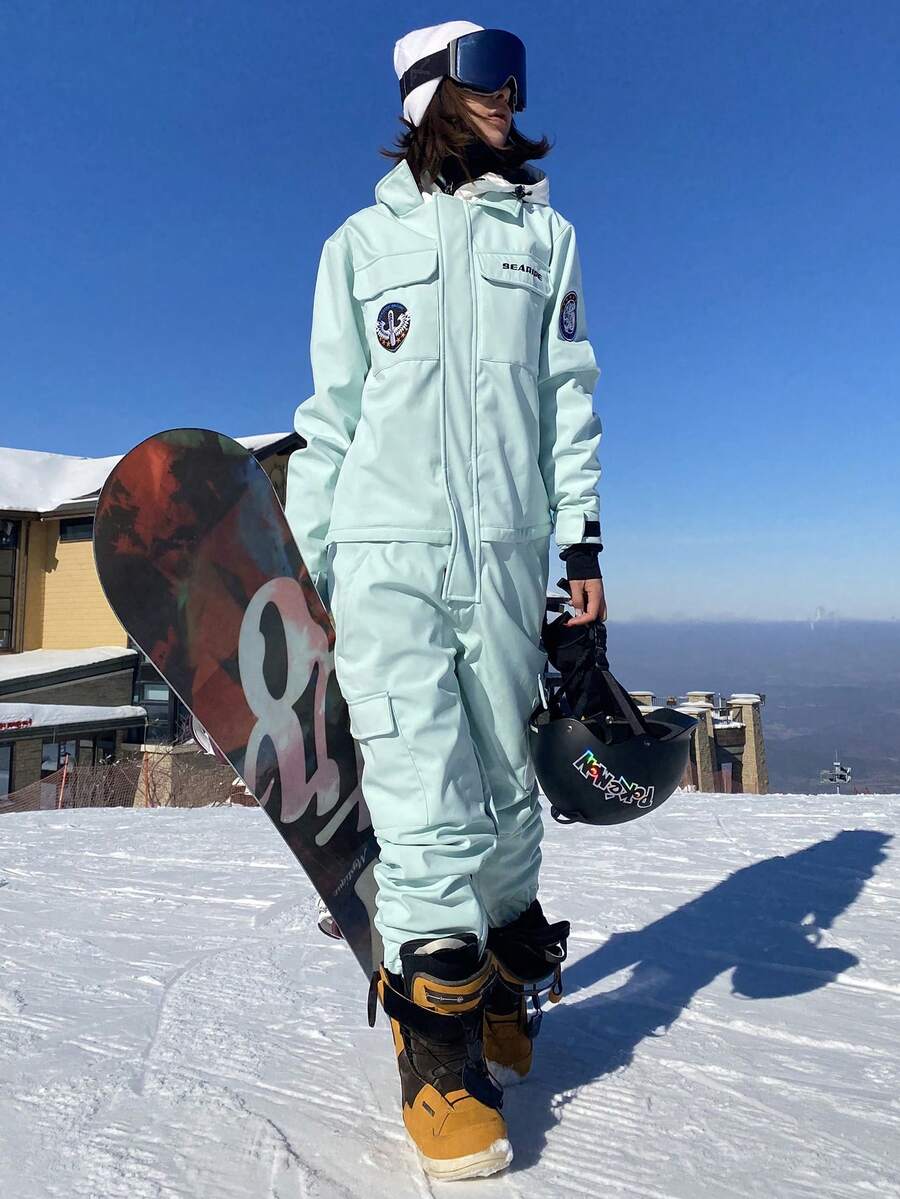 1 件女式冬季运动连体滑雪服，带拉链口袋防丢失设计滑雪服套装，冬季滑雪板和滑雪服，适合户外活动的运动服，冬季滑雪装备，加固结构，功能性滑雪设备，雪具，理想的户外连体滑雪服，滑雪服女式滑雪服