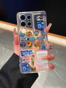 1 pieza Funda de teléfono protectora de TPU transparente con diseño de pintura al óleo, a prueba de golpes, como regalo, compatible con teléfonos Xs/Xsmax/Xr/11 12 13 14 15 16pro/Promax/14 15 16plus para hombres y mujeres, también es compatible con teléfonos