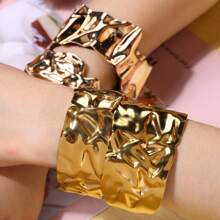 1 pieza Brazalete abierto de acero inoxidable bañado en platino 18K de diseño cóncavo-convexo, adecuado para fiesta, cita, uso en la oficina