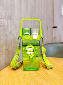 1 pieza Taza de agua de 520ml con pajita para bebés y niños, taza de plástico doble con correa para transportar para niños de escuela primaria, a prueba de caídas, para jardín de infantes, escuela y uso al aire libre