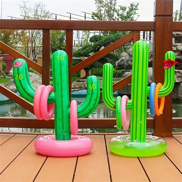 Inflatable Cactus Ring Toss Game Set - Perfect For Beach And Pool Parties, Durable PVC Material, Ideal Holiday Or Birthday Gift, Suitable For Festive Gatherings, Perfect For Outdoor Pool Parties And Water Parks, Also An Interactive Prop For Parties And Holidays, Pool Party And Beach Supplies, Great Game Gift For Friends, Family, And Classmates