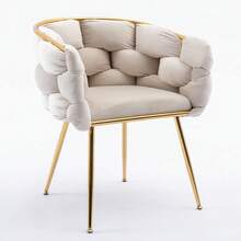 Fulvari Luxury Couch Accent Chair Modern Comfy Velvet Upholstered Barrel Chairs Metal Chair Foot Soft Lining Single Vanity Sofa Armchair For Living Room Waiting Room Office Beige