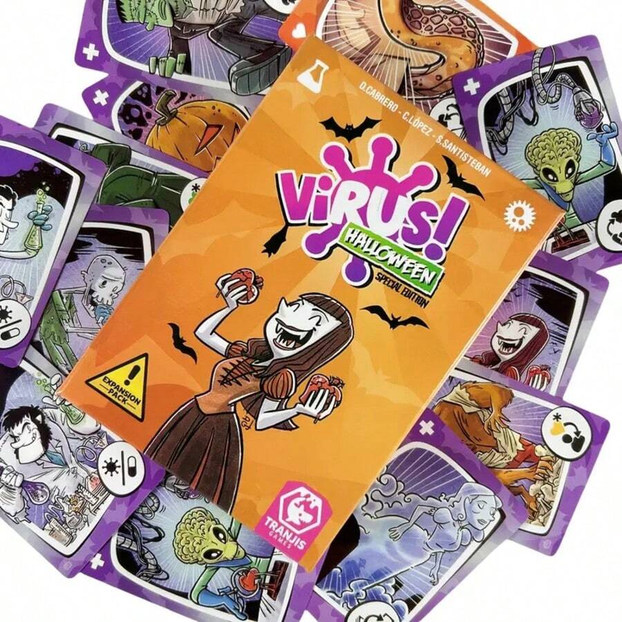 病毒！万圣节特别版卡牌游戏 - 一款极具感染力的娱乐卡牌游戏，充满感染力的家庭派对游戏，橙色，5.91x4.33x1.18英寸，包含恐怖插图和蝙蝠主题卡牌，棋盘游戏配件|趣味设计|彩色卡牌游戏