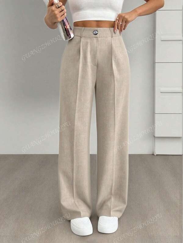 Pantalons droits taille haute unicolore d'été, nouvelle mode décontractée pour femmes Européennes et Américaines en 2025. Pantalons de costume amples, porter minimaliste au quotidien
