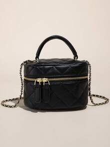 鑽石條紋鏈帶迷你斜挎包，多用途 - 黑色 - 查看 11