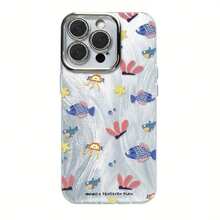 Funda para teléfono (1 unidad) con degradado de gasa multicolor, tecnología IMD Laser. Compatible con todas las series 16/15/14/13/12/11, 13/14 Pro/15 Plus/16 Pro. Incluye protector de lente. Diseño híbrido clásico a prueba de golpes. - Colores mixtos 1 - Ver 1