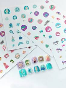 4 hojas de pegatinas de uñas con diseño de princesa unicornio para regalos, pegatinas de arte de uñas de dibujos animados para uñas de niños y mujeres, suministros de uñas DIY para regalos de niños - Multicolor - Ver 7
