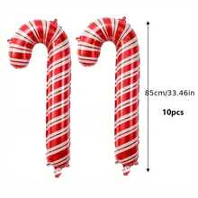 10 piezas de globos con forma de bastón de caramelo rojo, de 33.46 pulgadas y 13.78 pulgadas, adecuados para decoración de fiestas de Navidad, Año Nuevo, cumpleaños y aniversario, globos de regalo de Navidad