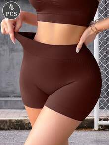4pcs Women's Seamless Sports Shorts, Tummy Control & Butt-Lifting Yoga Boxer Briefs, Safety Panties With Leg Shaping Design - 彩色 - 查看 4