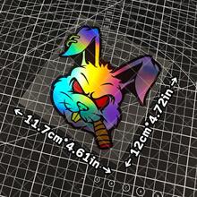 1pc Evil Rabbit Sticker - Made Of Waterproof Vinyl Material With Fierce Glowing Red Eyes, Rainbow Gradient Design, Laser Theme. Suitable For Motorcycles, Scooters, Cars, Laptops, Helmets, Vehicle Customization, Scooter Accessories - one-size - View 3